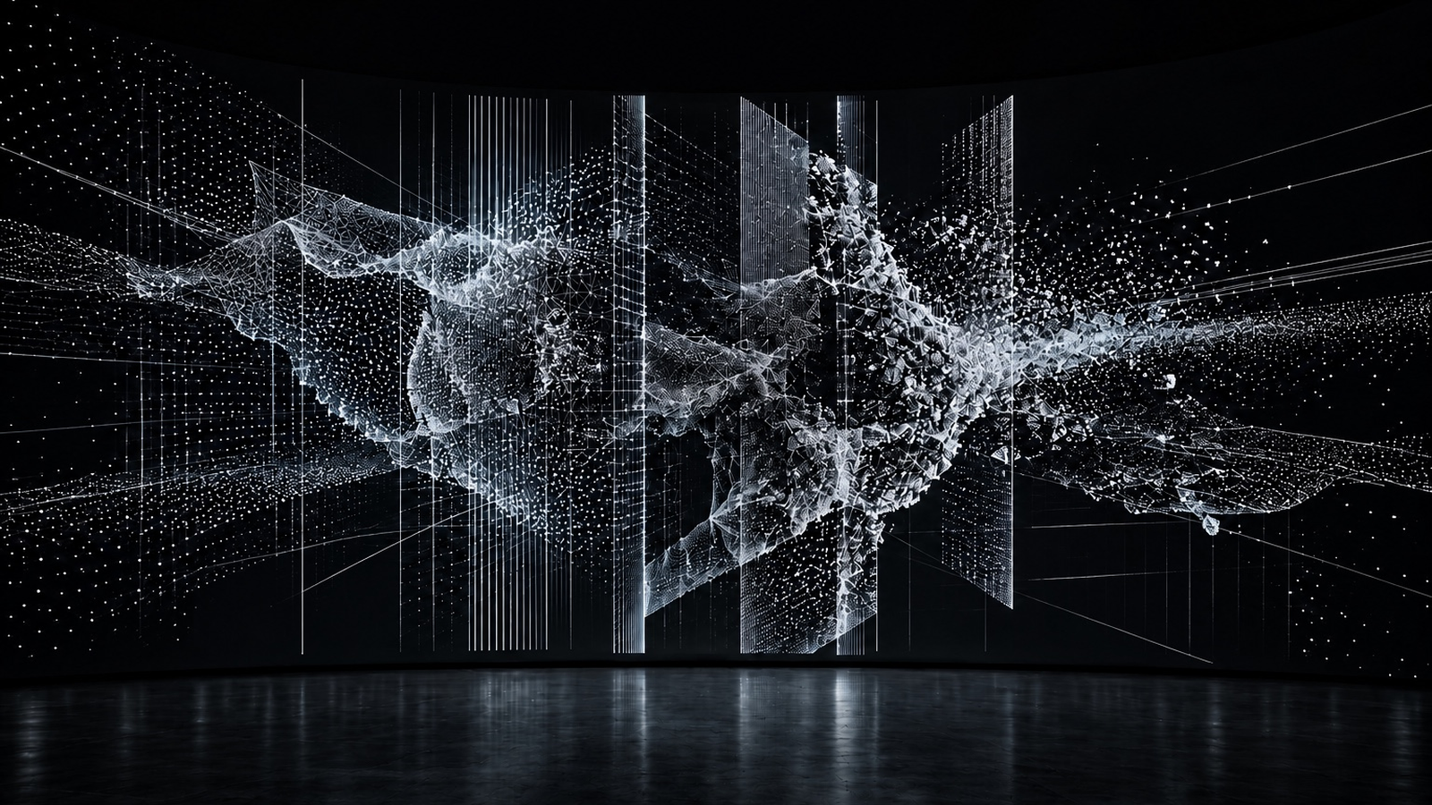 Digital audiovisual installation with particle networks by Guillaume Chappez